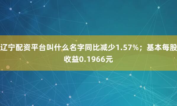 辽宁配资平台叫什么名字同比减少1.57%；基本每股收益0.1966元
